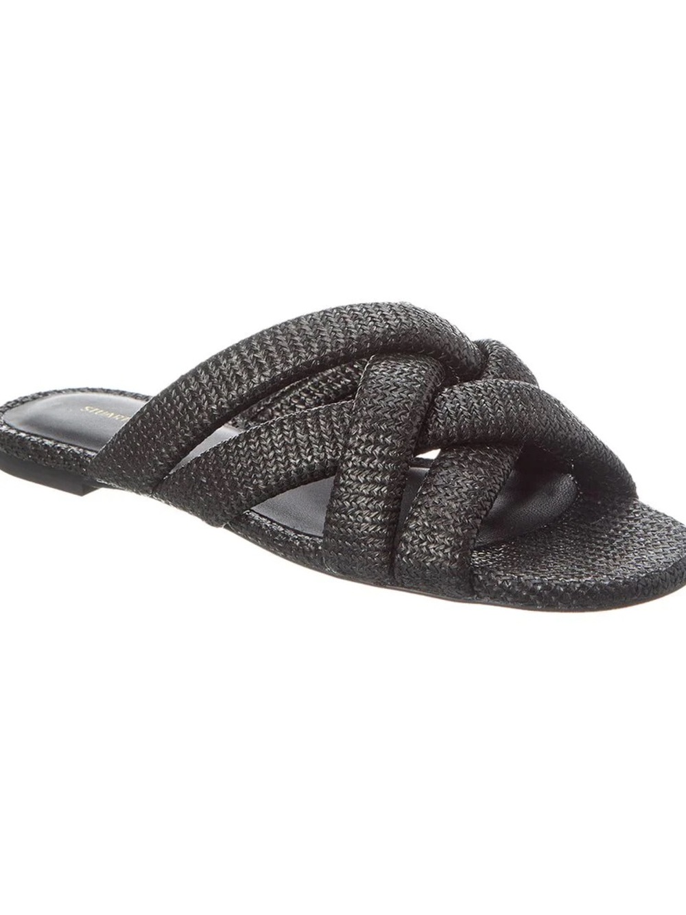 Stuart Weitzman Crossover Raffia Slide Sandal In Black